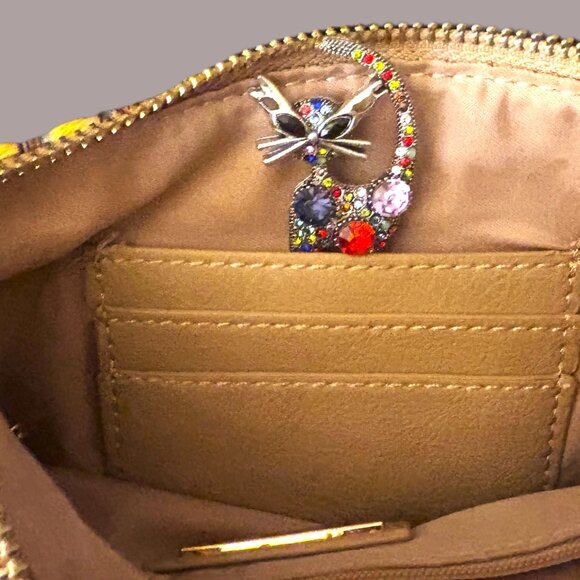 Colorful Miztique Cotton Woven Large Wristlet Tan Leather Straps Gold Hardware - Picture 7 of 8